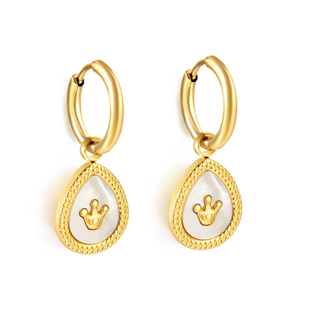 2x12.7mm Circle White Shell Stud Earrings with Drop Crown asonjewelry